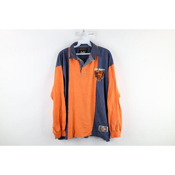 Vintage 90s Mens XL Faded Chicago Bears Football Long Sleeve Rugby Polo Shirt - Picture 1 of 10